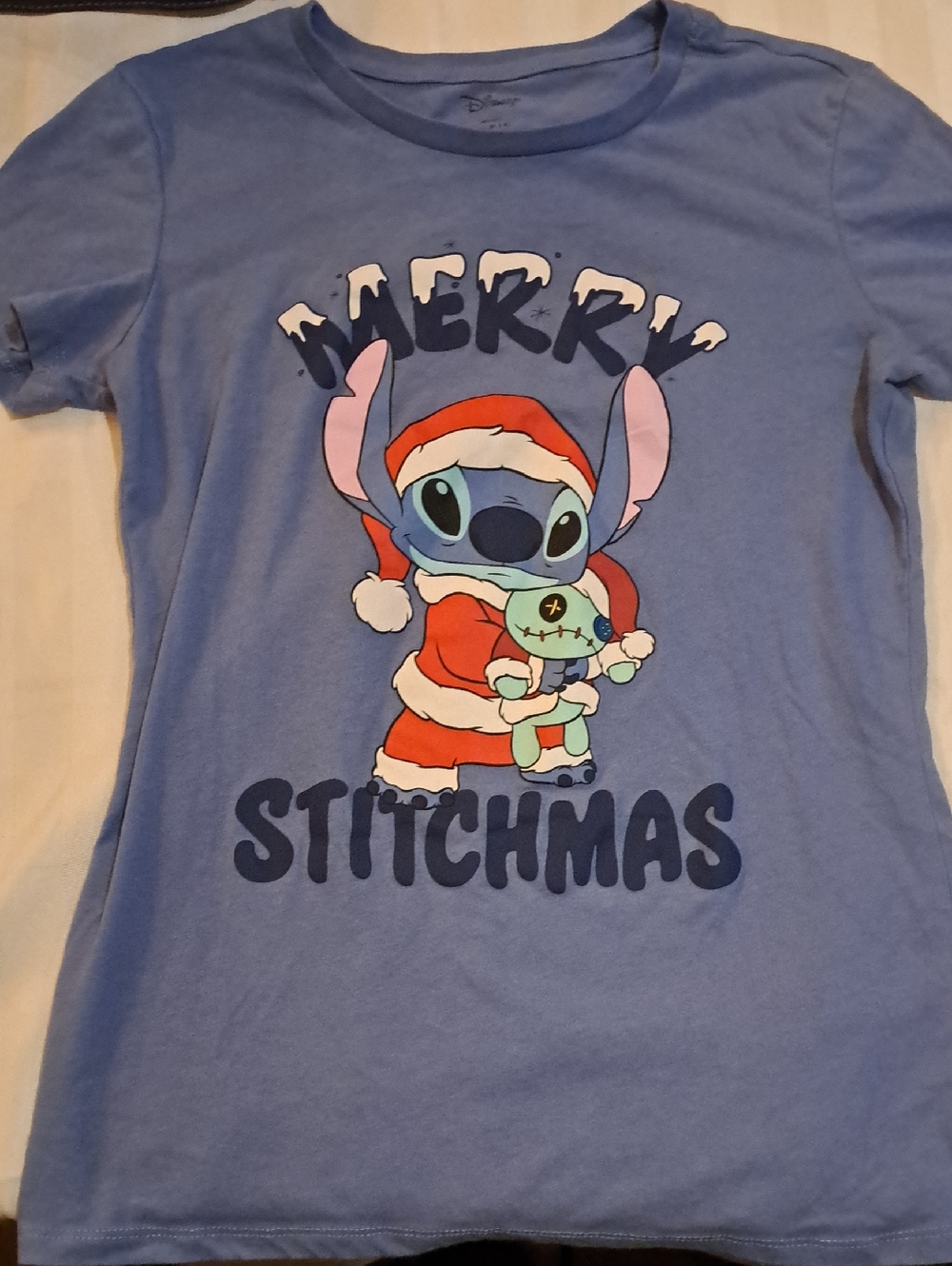 Disney Blue 'Merry Stitchmas' Short Sleeve Tee. Lilo And Stitch